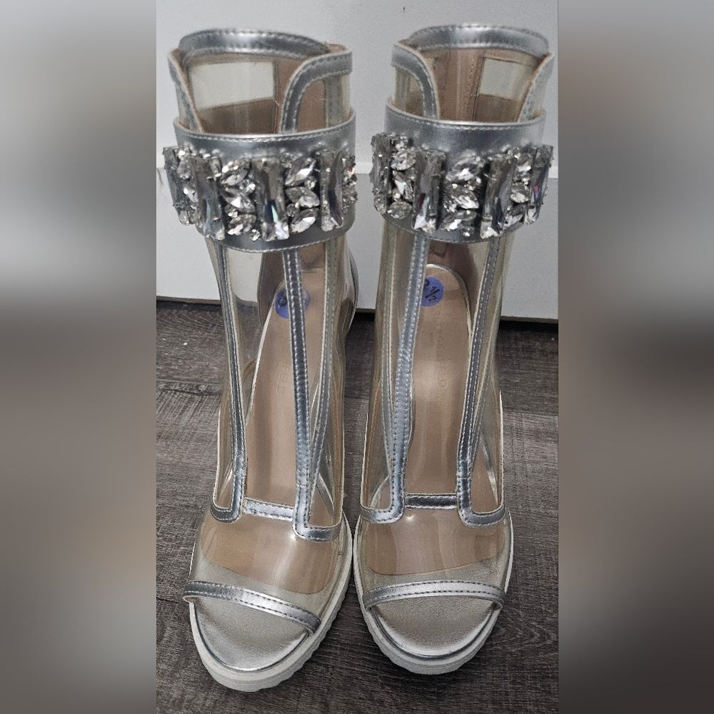 Karl Lagerfeld Paris Shoes Dress Bootie Ankle Boots Clear Silver Transparent 8.5